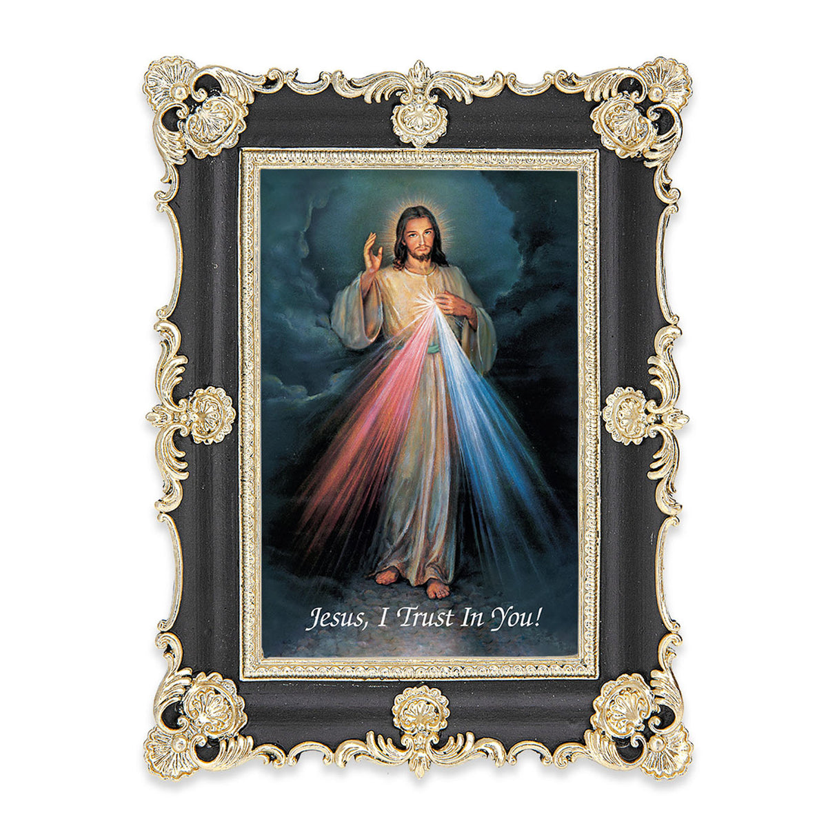 6x8 Divine Mercy Gold-Leaf & Black Frame 4604-123