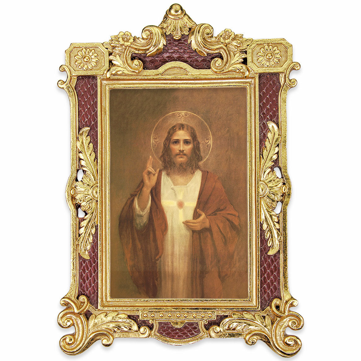 Sacred Heart by Chambers Gold-Leaf & Burgundy Frame 4605-109