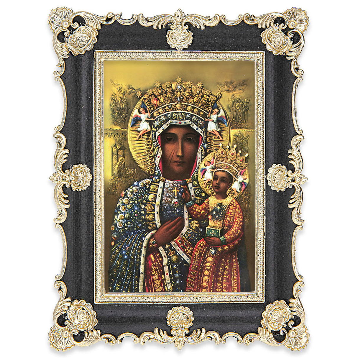 6x8 Our Lady of Czestochowa Gold-Leaf & Black Frame 4604-223