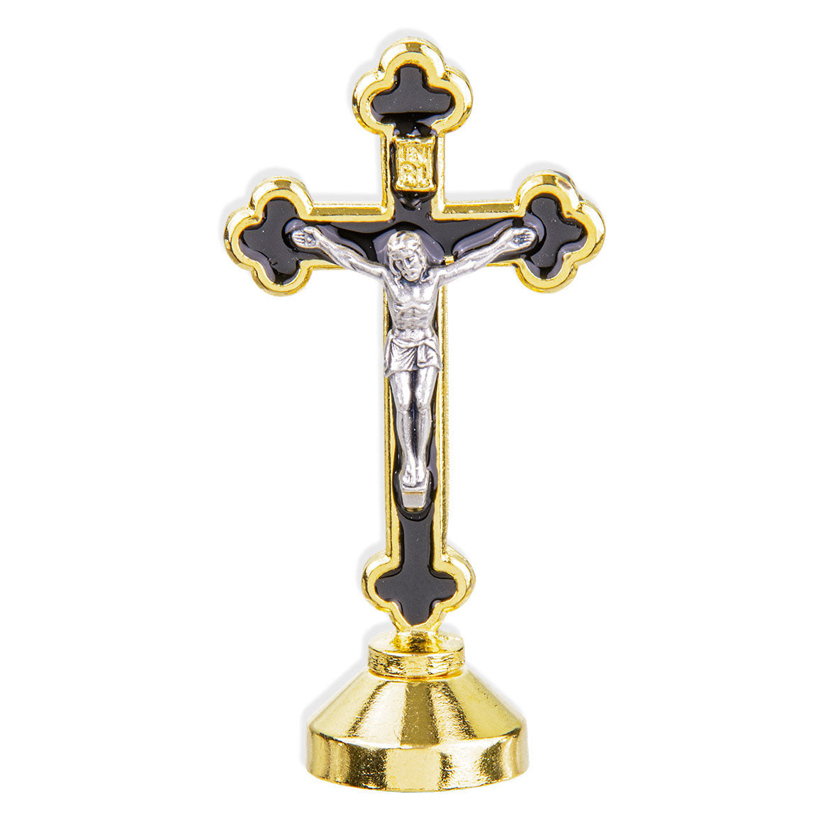 2.75 inch Standing Goldtone & Black Latin Crucifix 2117G