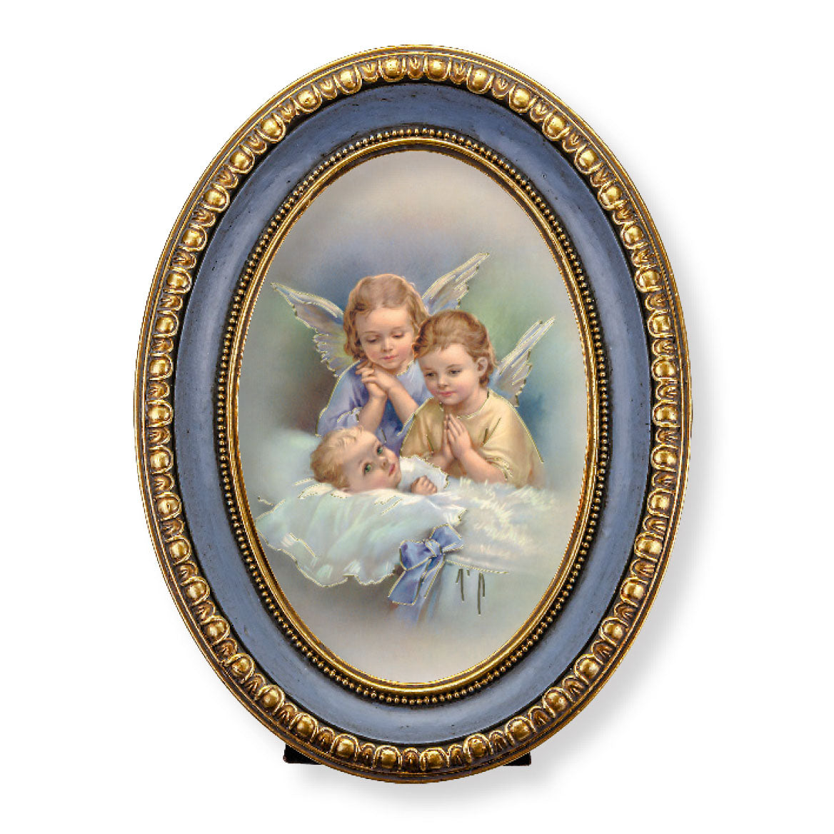5.5x7.5 Guardian Angels & Baby Blue & Gold Oval Frame 457-351
