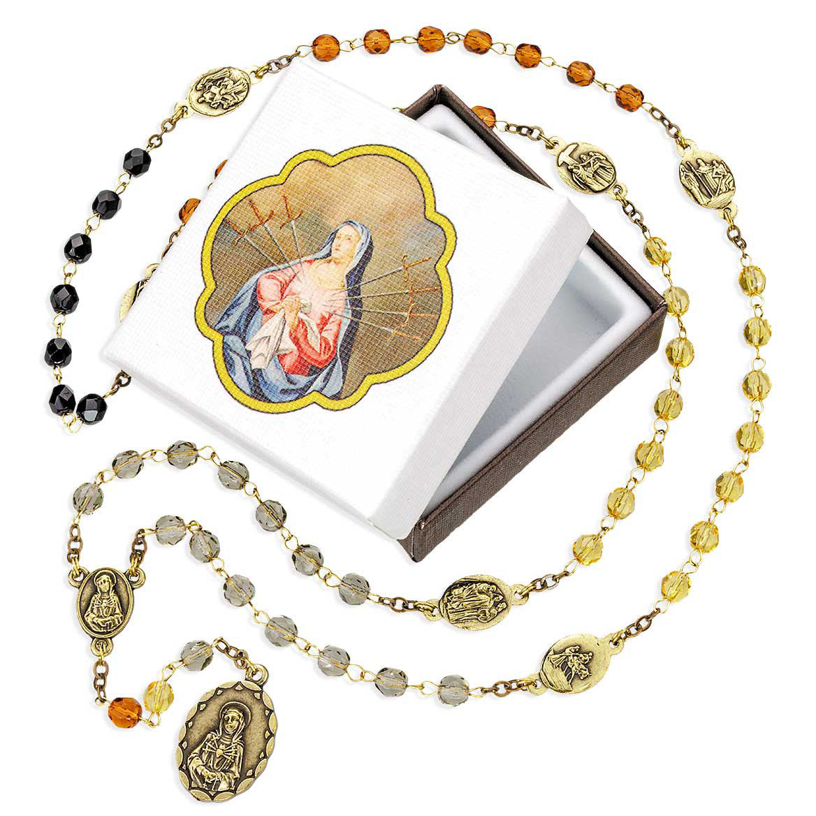 Our Lady Of Sorrows 7 Dolors Chaplet Glass Beads Delx Box 1337