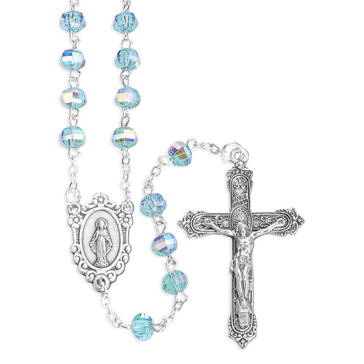 6mm Faceted Aqua AB Rosary 186AQ