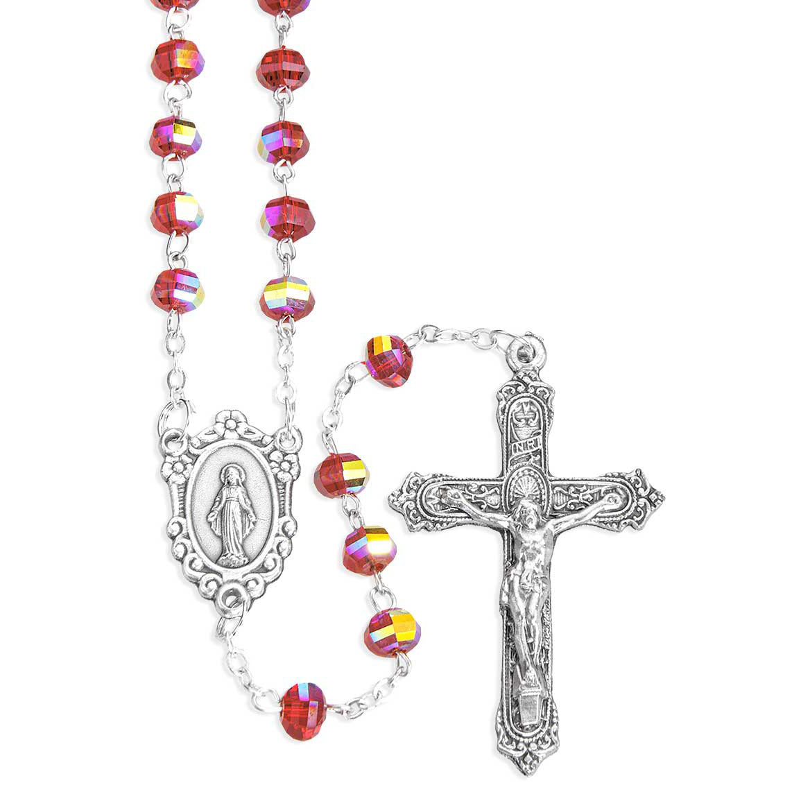 6mm Faceted Ruby Red AB Rosary 186RB
