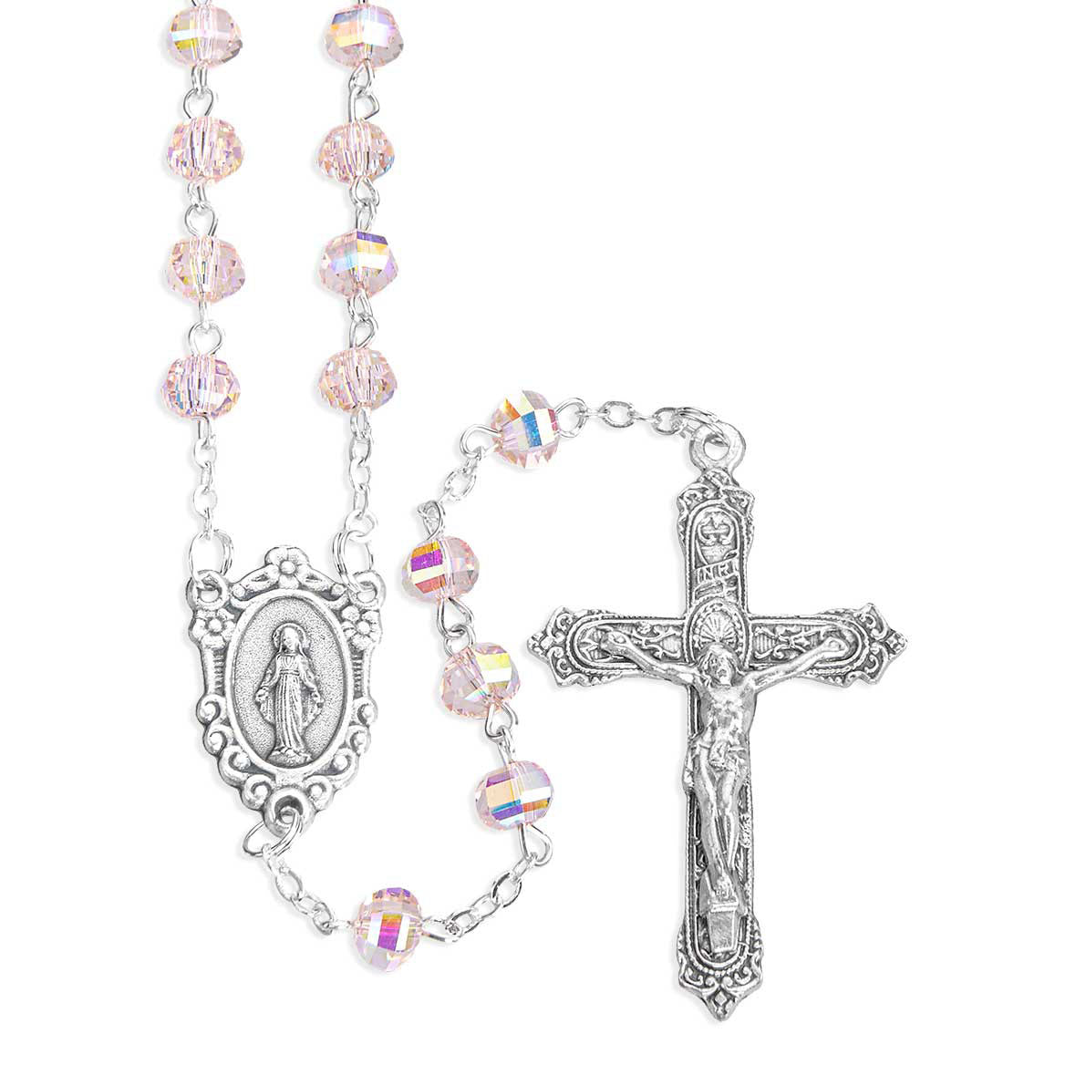 6mm Faceted Rose Pink AB Rosary 186RO