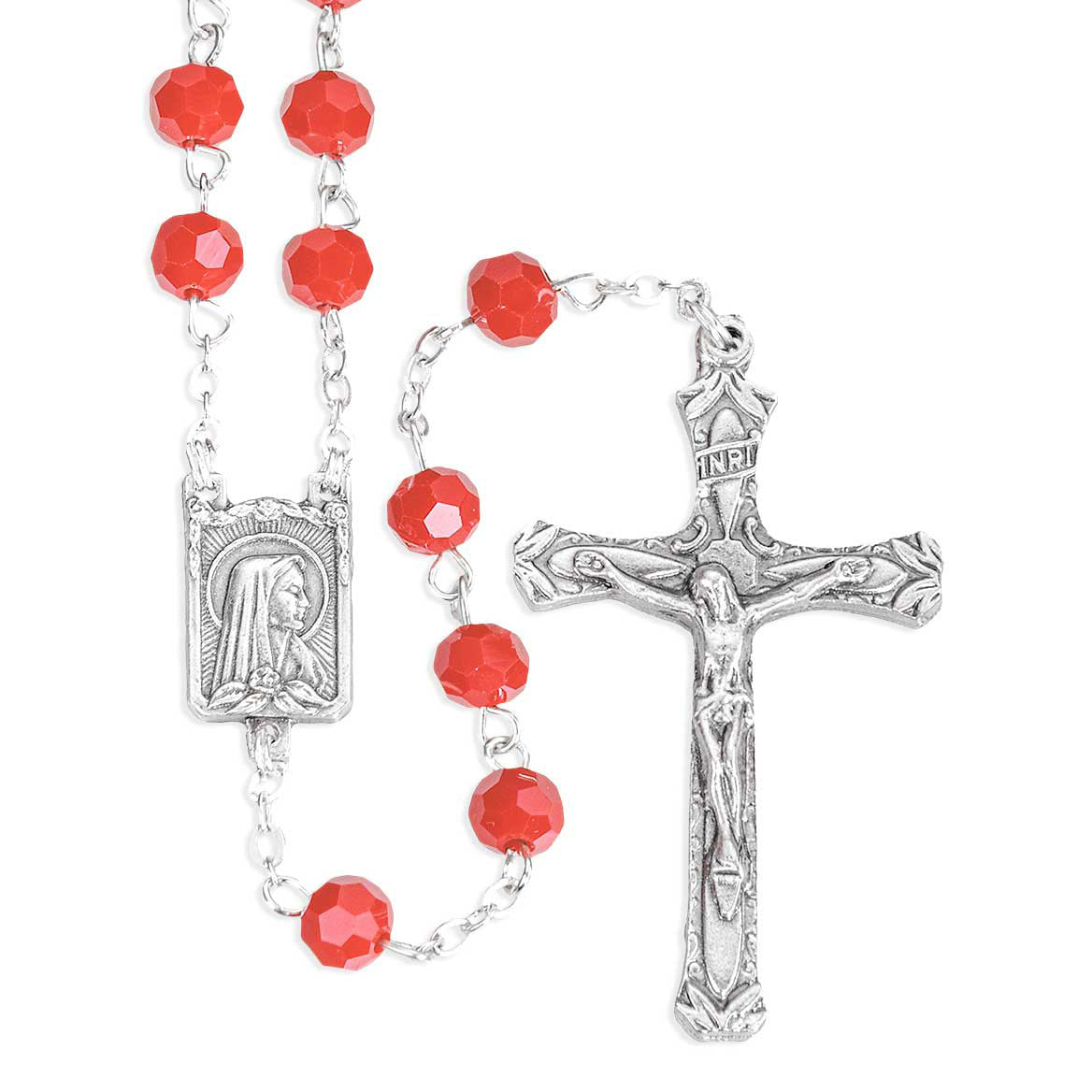 6mm Opal Faceted Red Coral Rosary 1218ORC - Value Rosary
