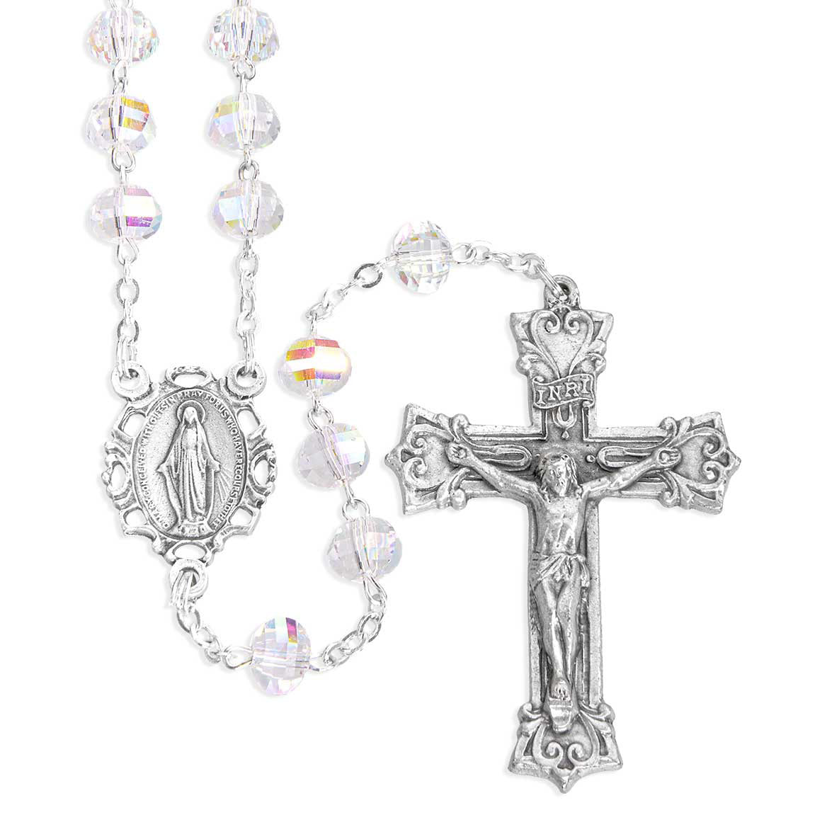 Large 8mm AB Crystal Rosary 1214CR - Mid-Priced