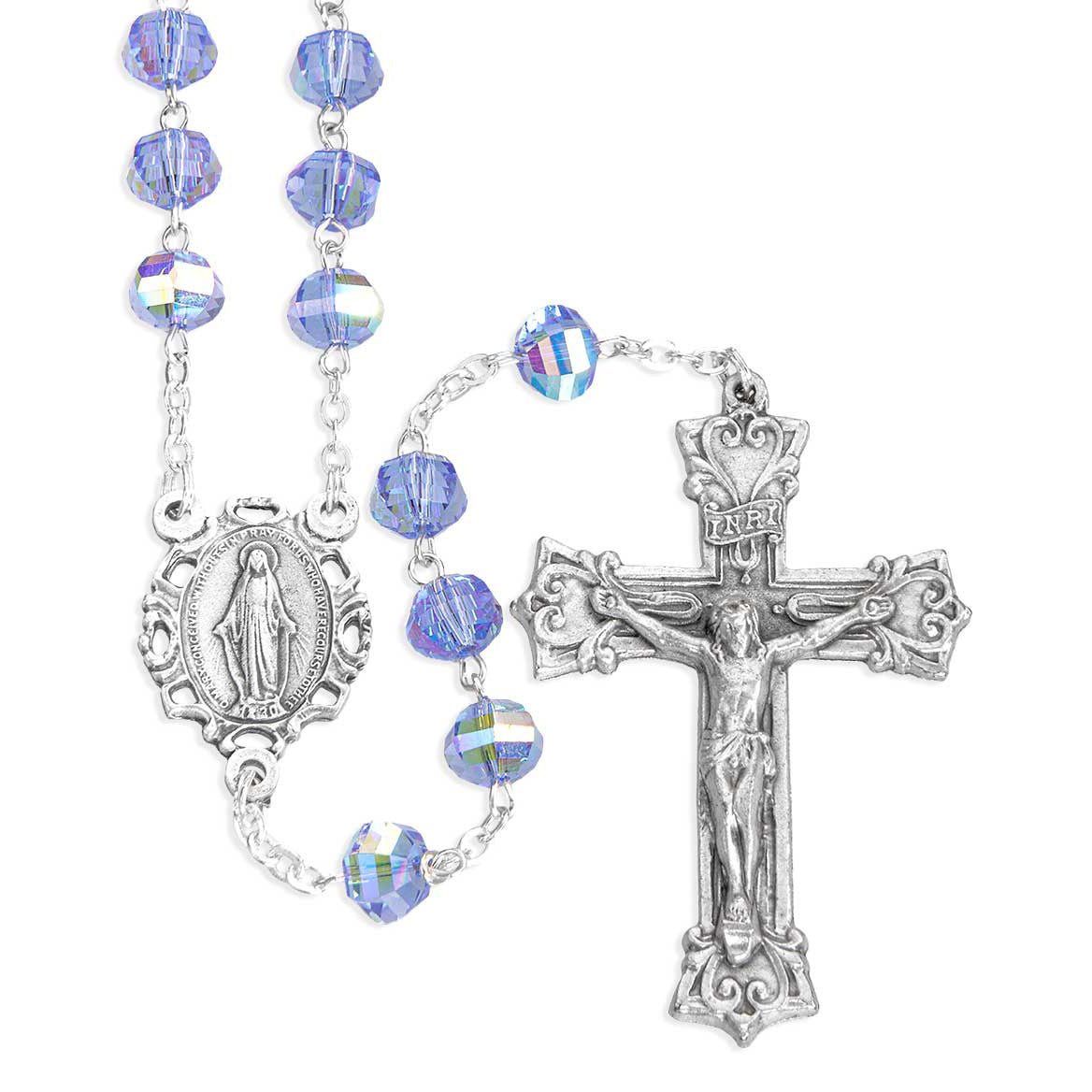 Large 8mm AB Blue Crystal Rosary 1214SP - Mid-Priced