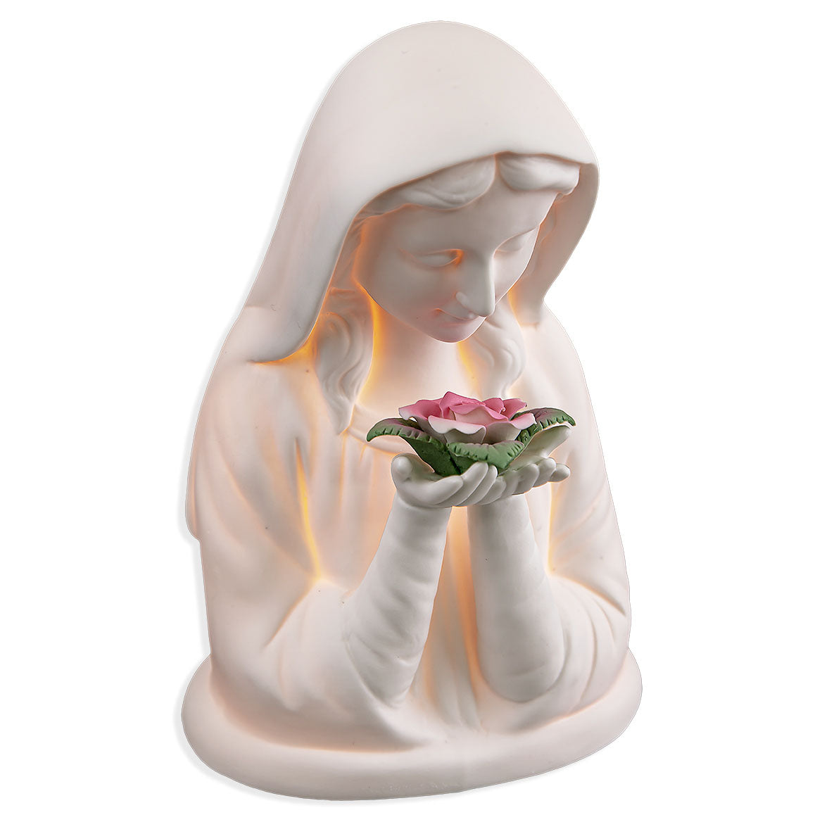 Porcelain Bisque Mary with Rose in White Veil Nightlight 1812