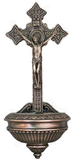 Crucifix 11 inch Holy Water Font in Cold-cast Bronze