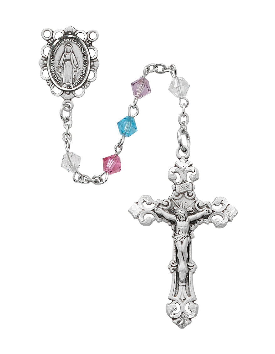 Sterling Silver Rosary with Multi-Color Swarvoski Crystals