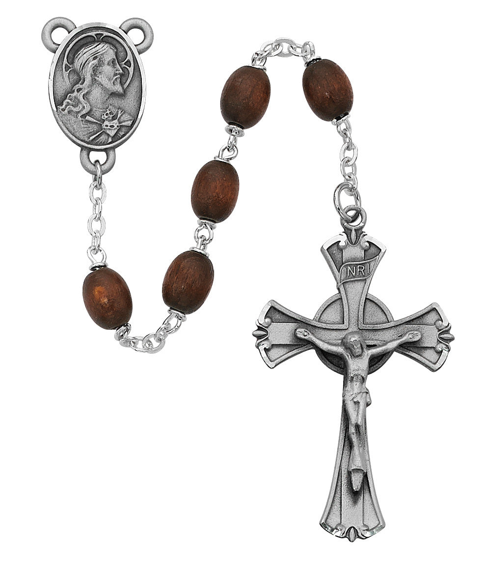 Oval Brown Wood Rosary for Men