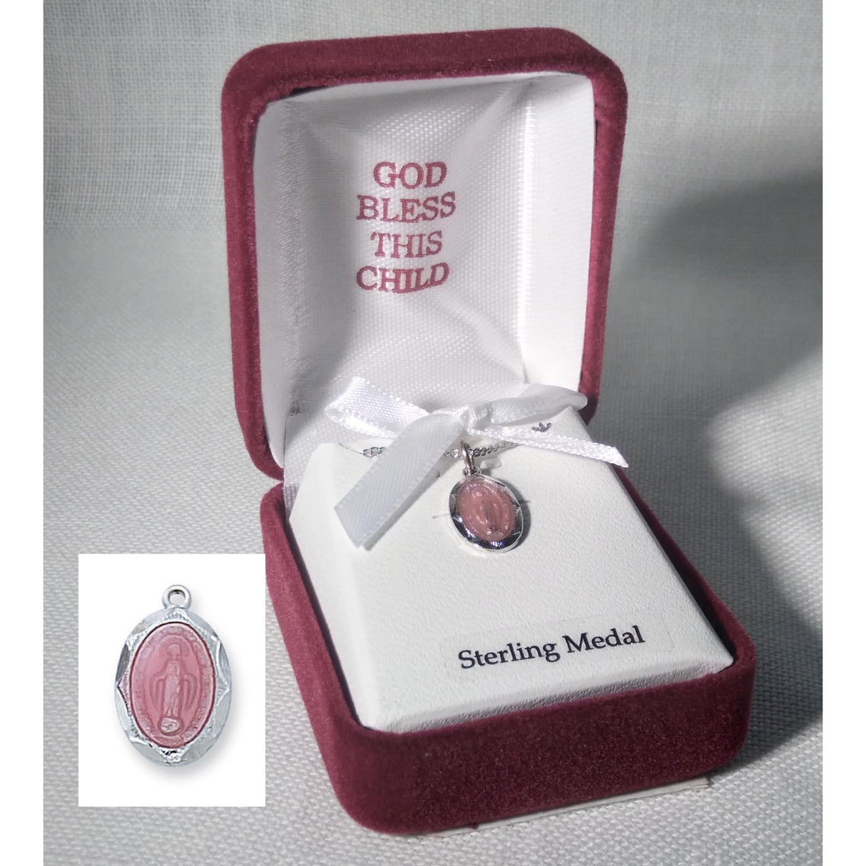 Sterling SIlver Miraculous Medal Pink Baby Pin L1203MIPBT