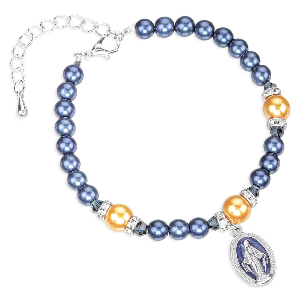 Blue & Gold Bead Miraculous Medal Bracelet