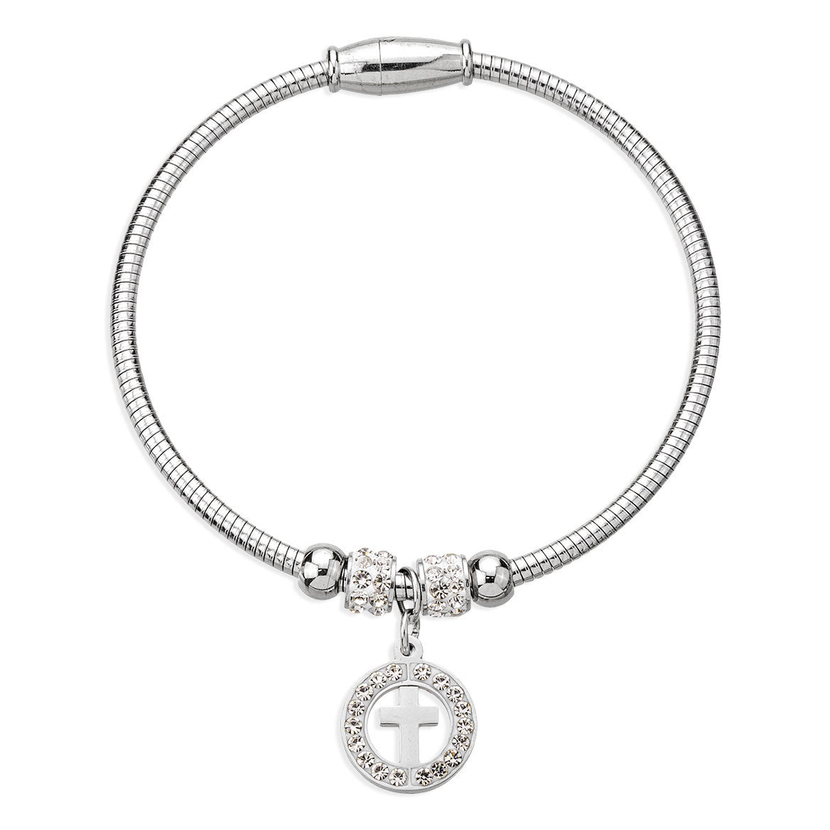 Stainless Steel Silvatore Crystal Cross Charm Bracelet 1750S