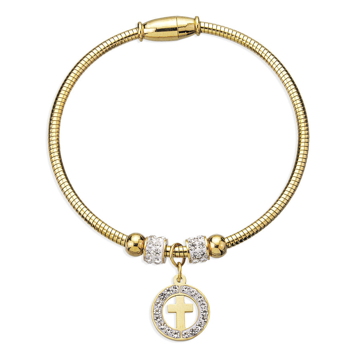 Gold Plated Stainless Steel Silvatore Crystal Cross Charm Bracelet 1750G