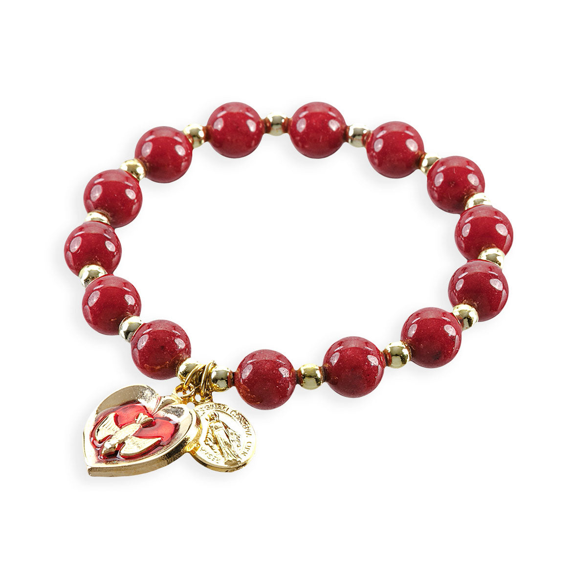 Red Glass Bead Holy Spirit Stretch Bracelet 713GA