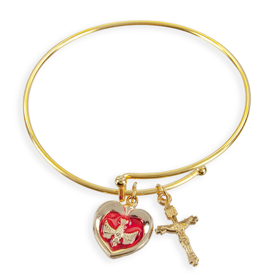 Gold Finish Holy Spirit & Crucifix Bangle Bracelet