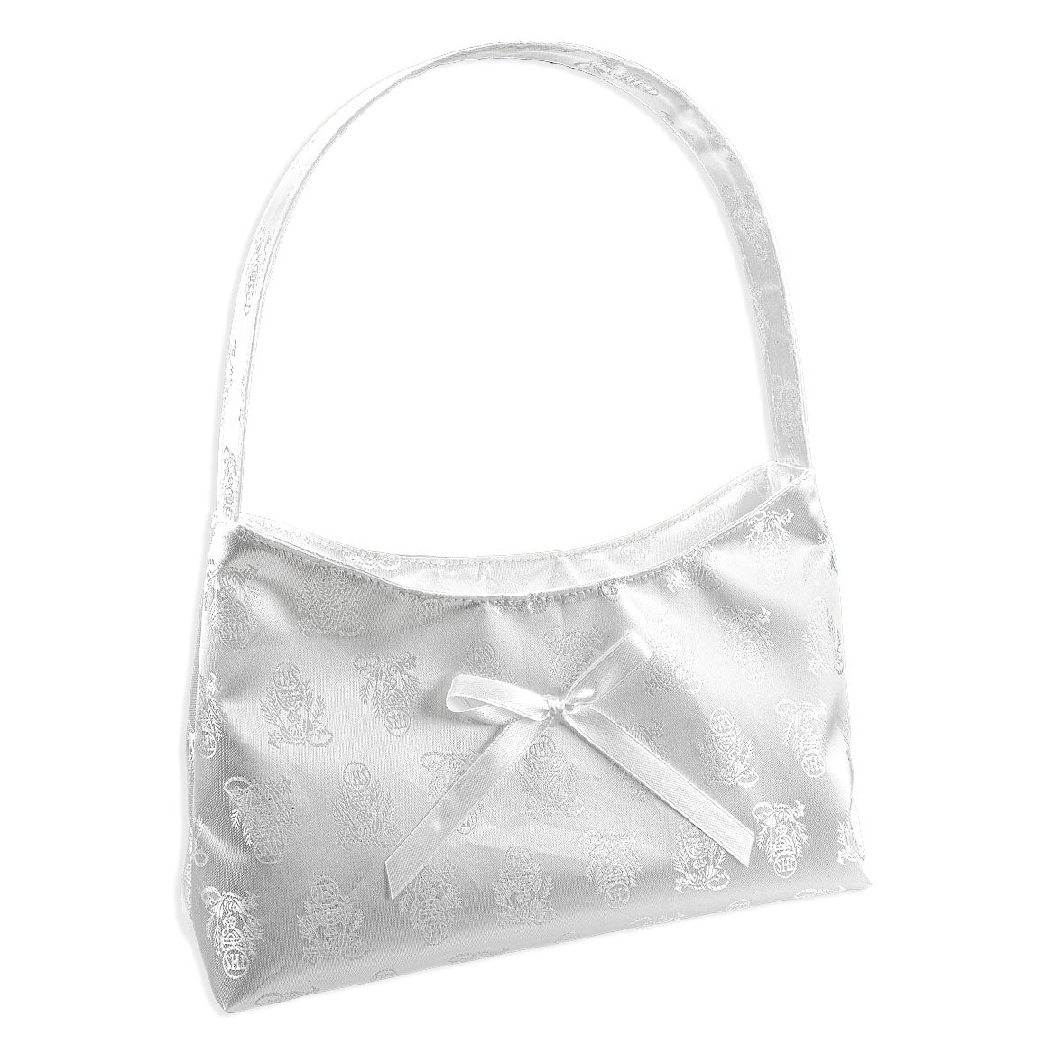 Handled First Communion White Brocade Purse 1661