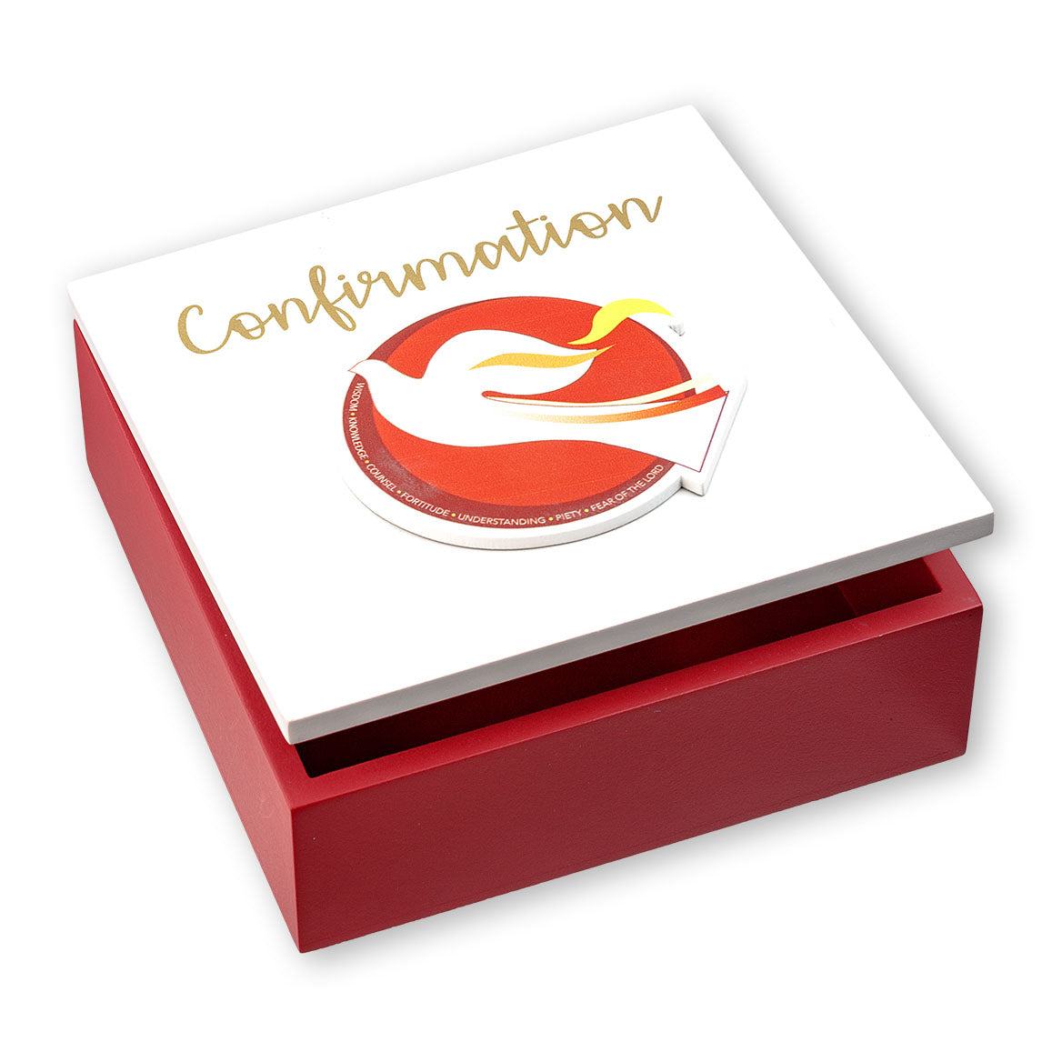 White & Red Wood Confirmation Keepsake Box 5985