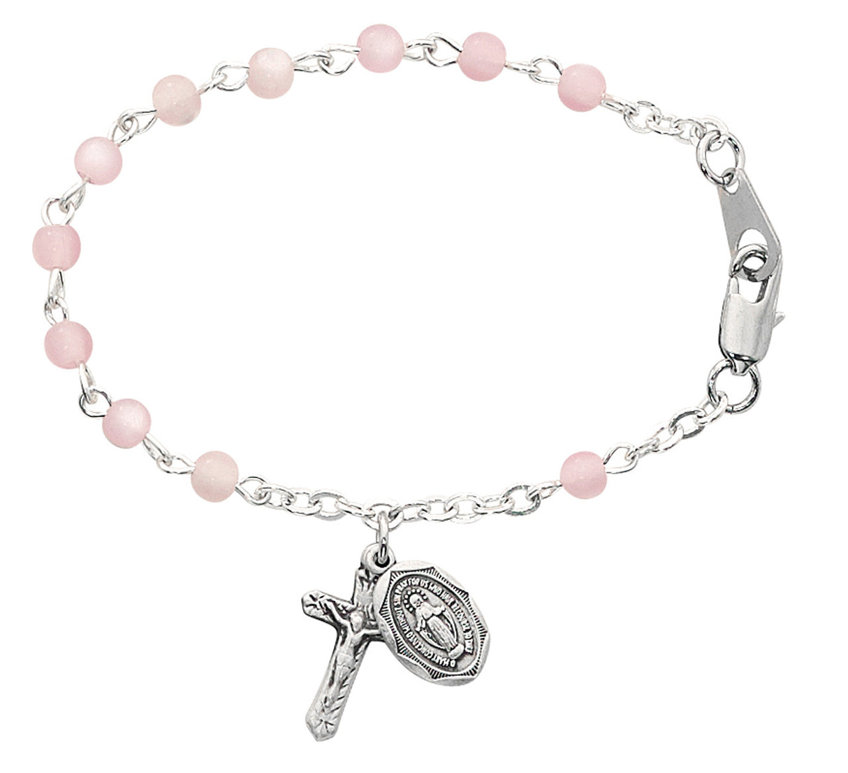 Deluxe Pearlized Pink Glass Rosary Bracelet for Baby B25D