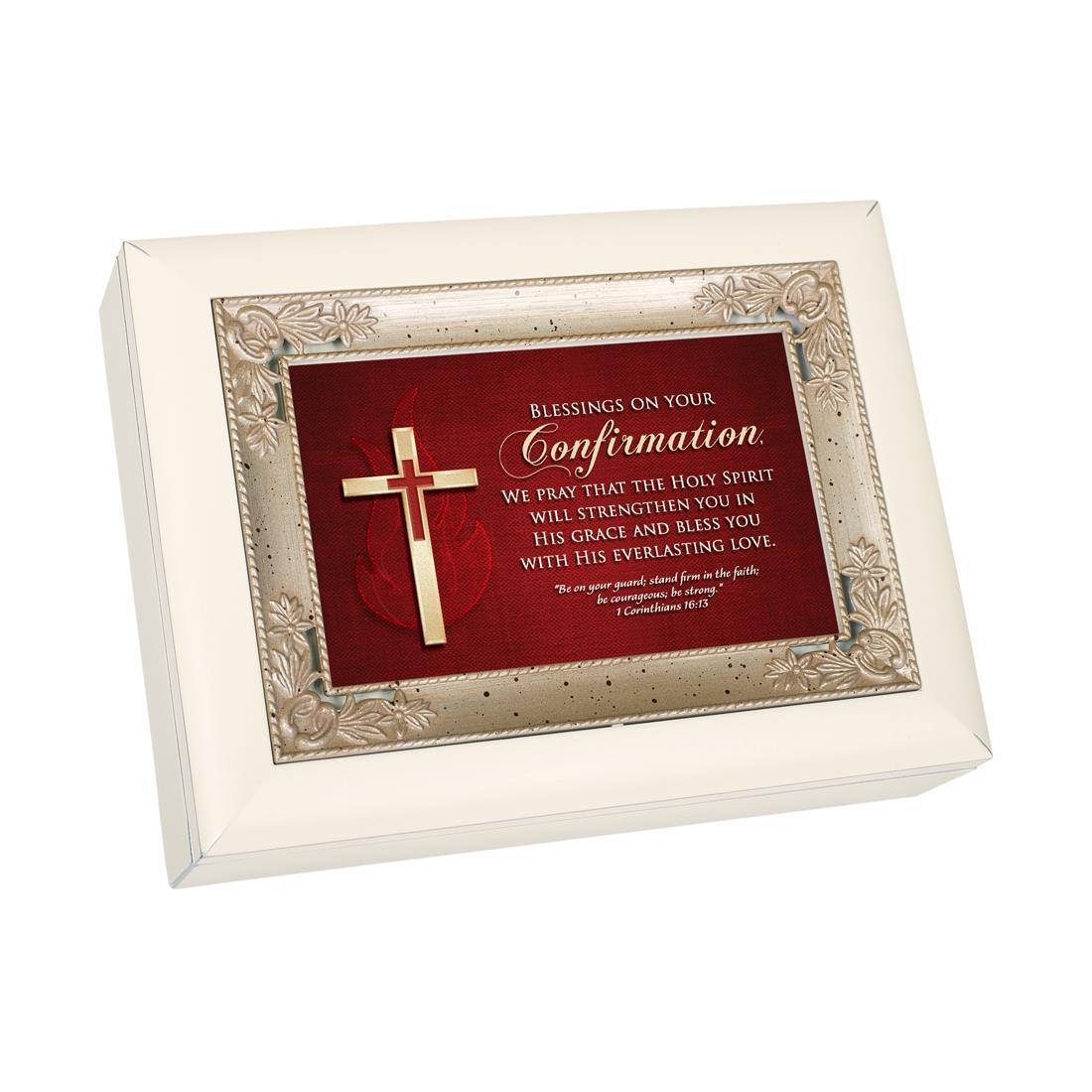 Confirmation Wood Music Box Plays Ave Maria