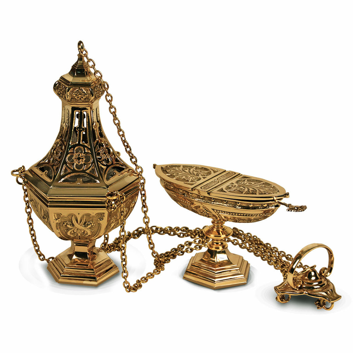 Ornate Brass Censer & Boat K907