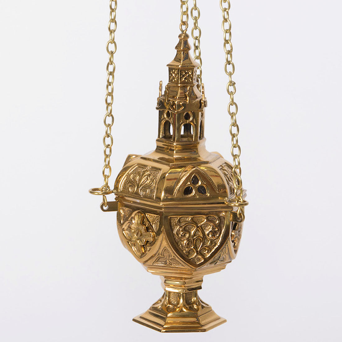 Gothic Style Brass Censer with 3 Chains H21