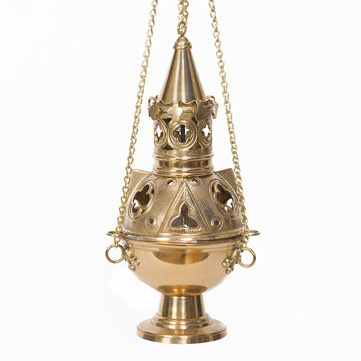 Gothic Spire Brass Censer with 3 Chains H-92