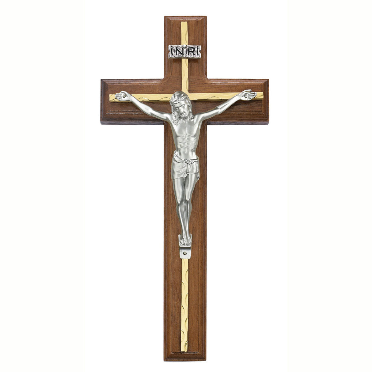 10 inch Walnut Crucifix with Overlay Cross 79-15