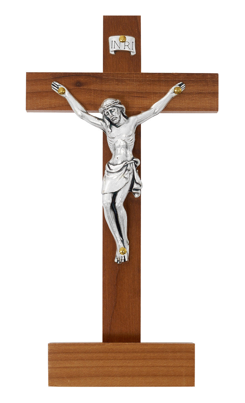 5.25" Walnut Wood Crucifix, handmade in IItaly 34-02