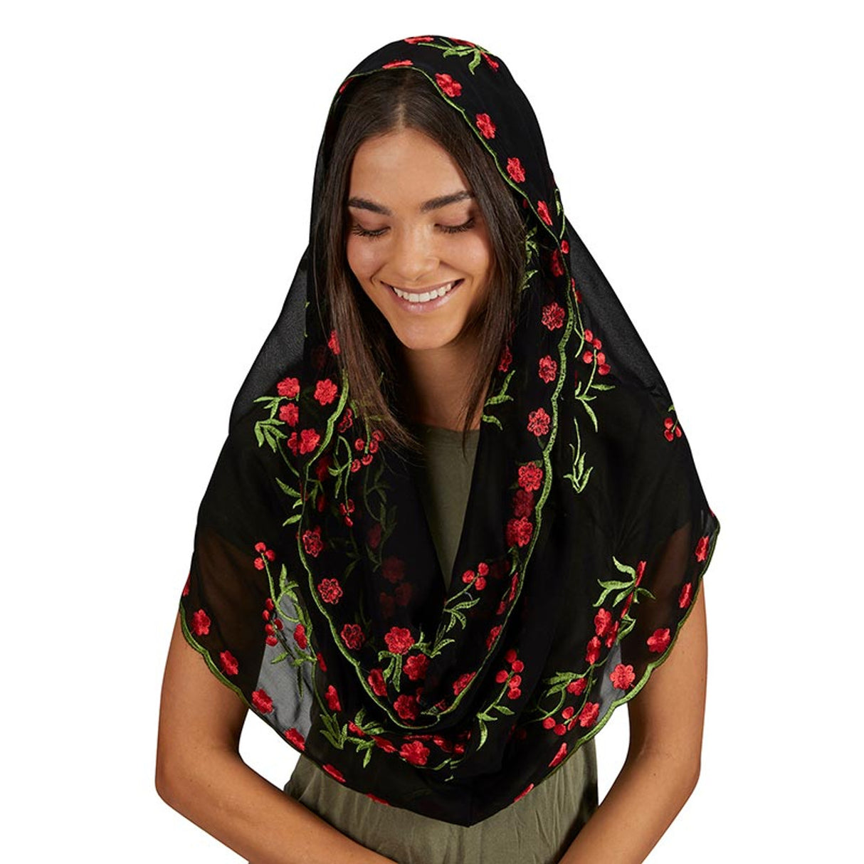 Infinity Black & Red Floral Chapel Veil