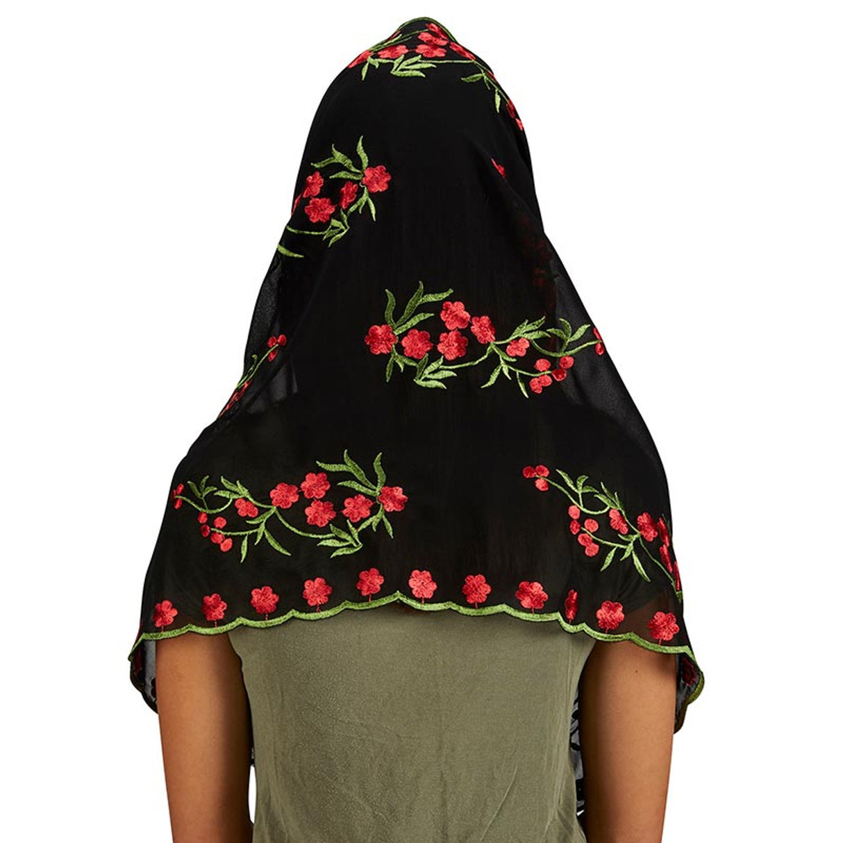 Infinity Black & Red Floral Chapel Veil