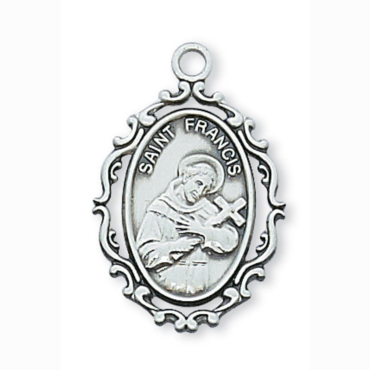 Sterling SIlver St Francis Medal with Fancy Scrolled Edge L621FR