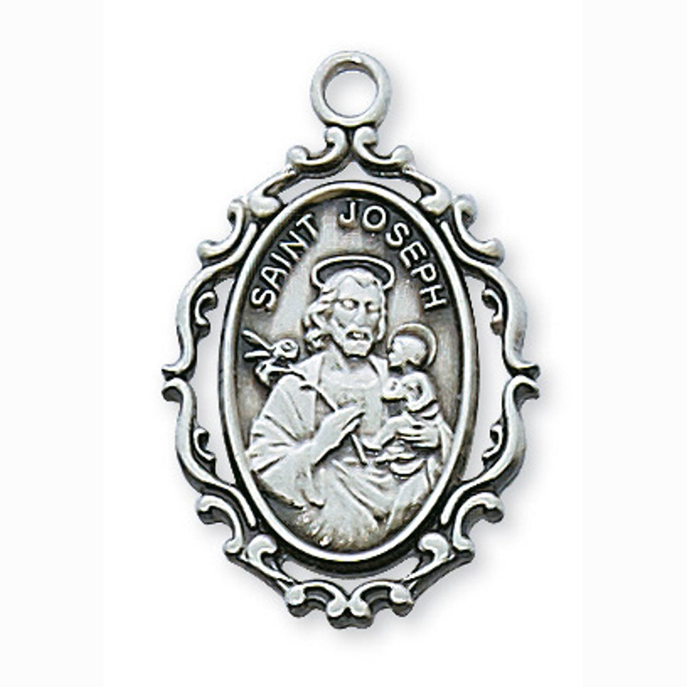 Sterling SIlver St Joseph Medal with Fancy Scrolled Edge L621JS