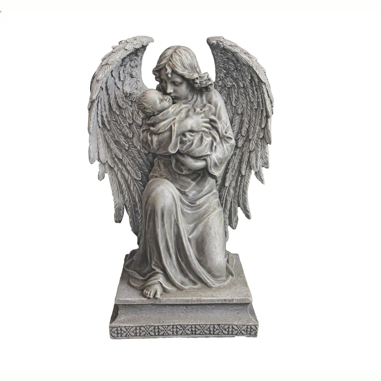 7 inch Guardian Angel with Infant in Stone Finish
