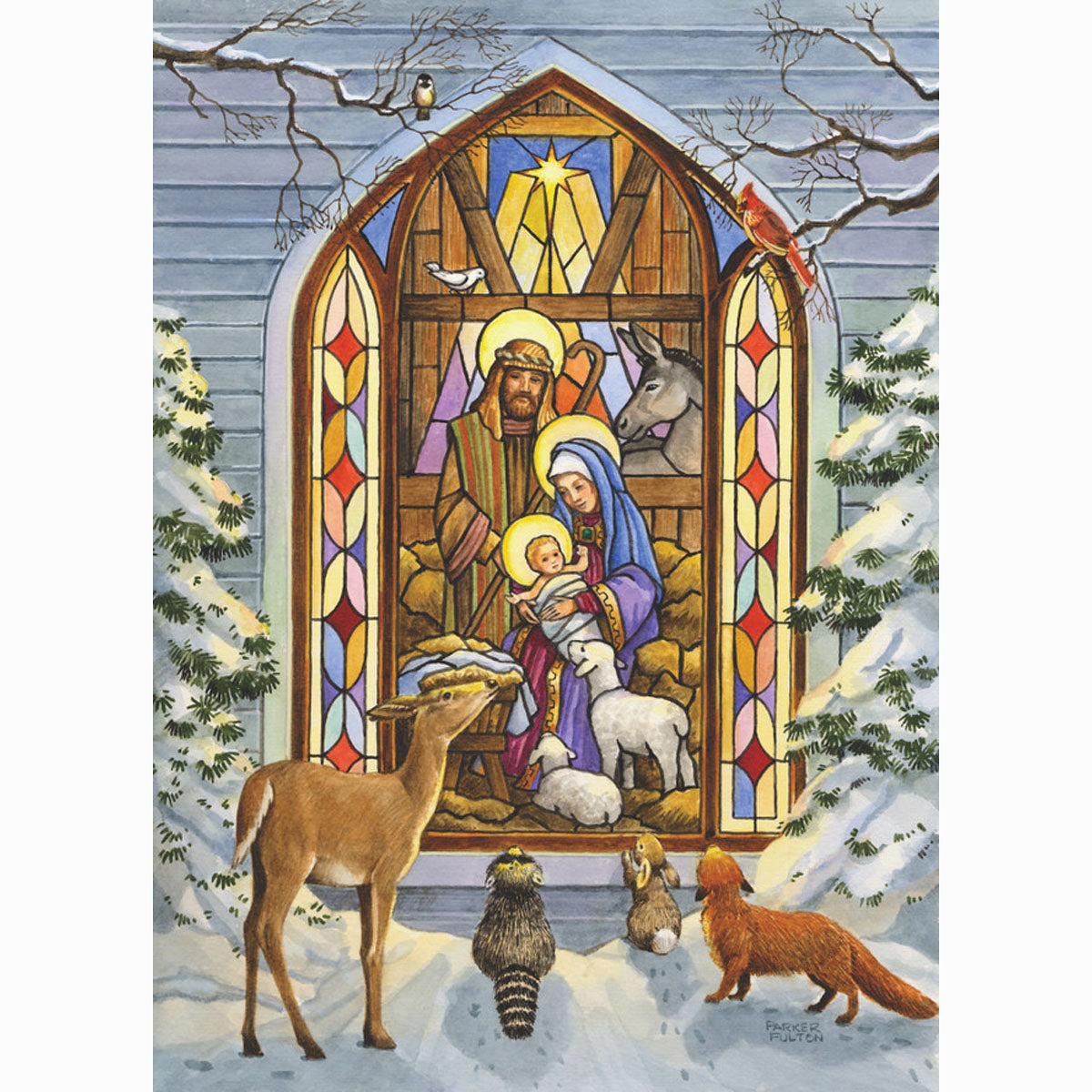 Holy Family Window with Animals Boxed Christmas Cards 15ct