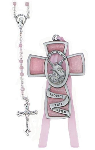 Pink Guardian Angel Rosary & Cross Set no. BS8