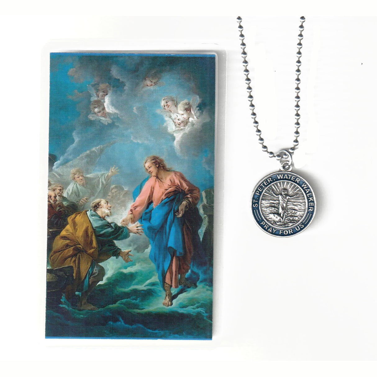St Peter the Water Walker Blue Pendant & Holy Card Set