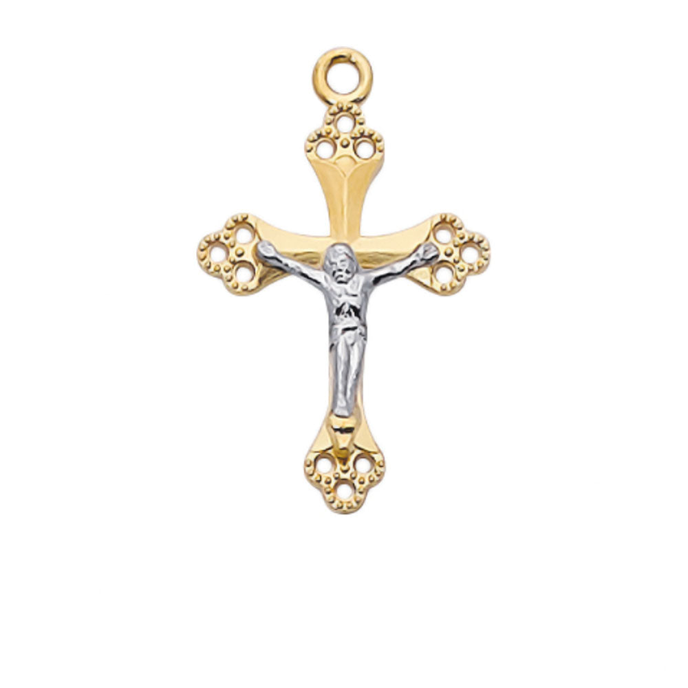 13/16 inch 2 Tone Crucifix on Gold Chain JT9155