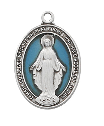 Blue Enameled Sterling Miraculous Medal L756
