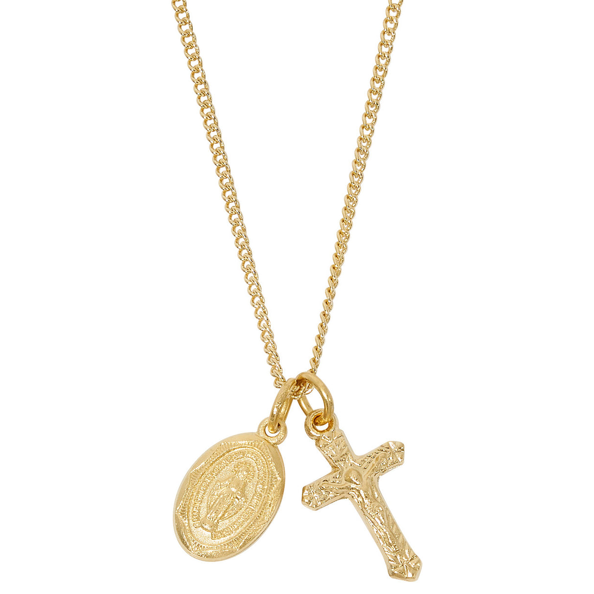 Petite Gold Plated Sterling Miraculous & Crucifix Necklace JD102