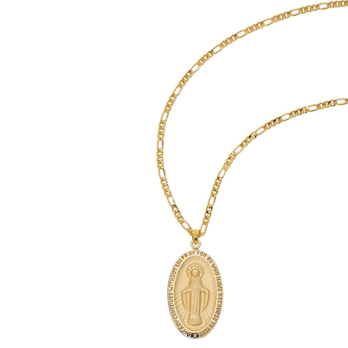 Gold over Sterling Miraculous Medal on 24" Figaro Chain J334MIFG