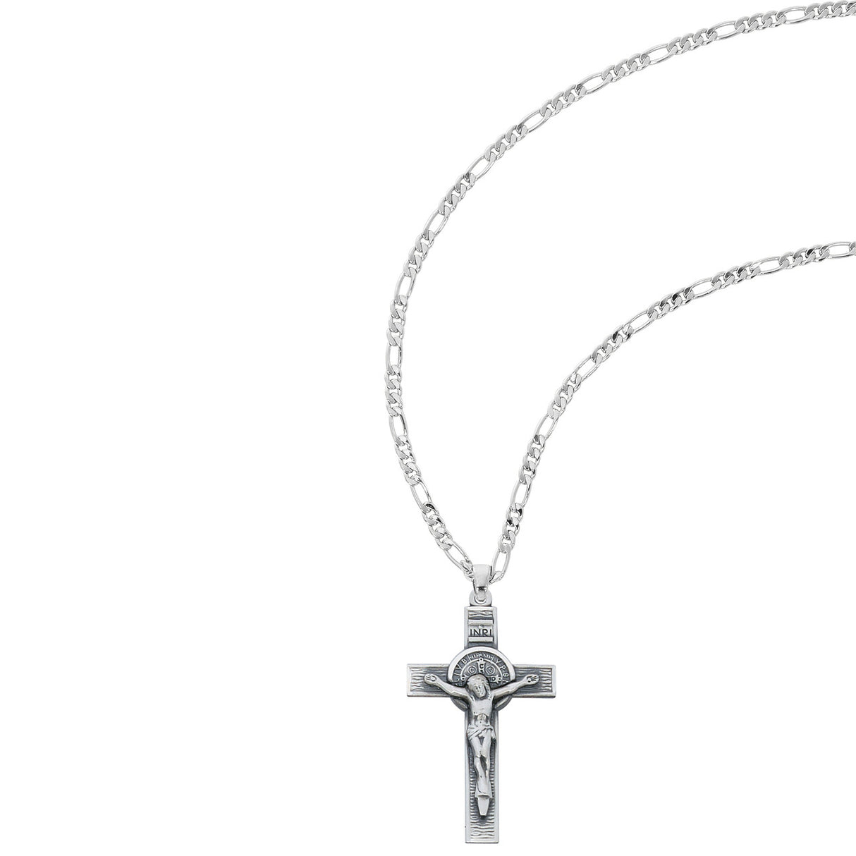 Men's Saint Benedict Crucifix w Figaro Chain L9078FC