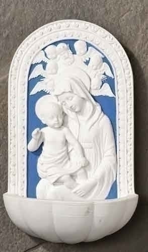 Madonna and Child Holy Water Font in Della Robia Style