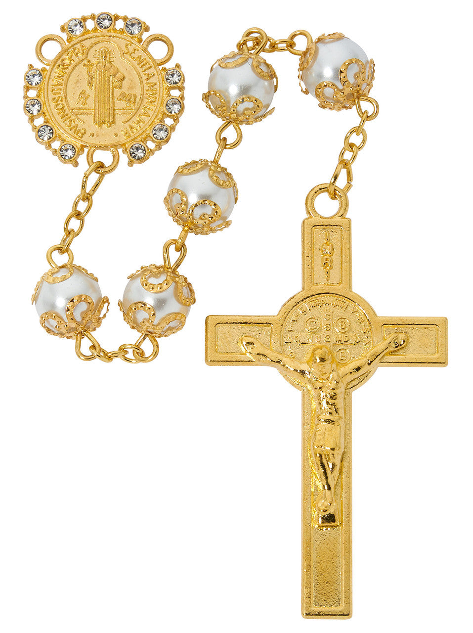 Ladies Gold & Pearl St Benedict Rosary R980F