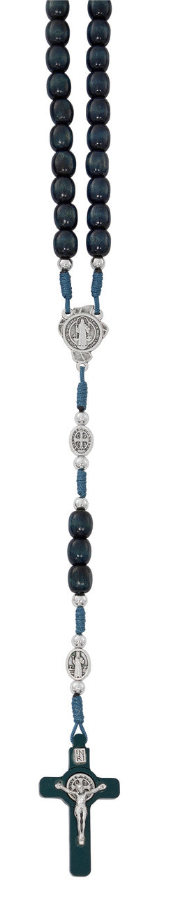 Blue St Benedict Wood Rosary from Italy P605C