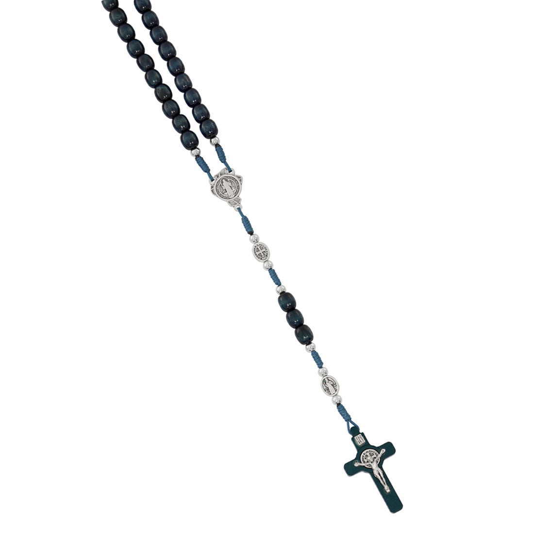 Blue St Benedict Wood Rosary from Italy P605C