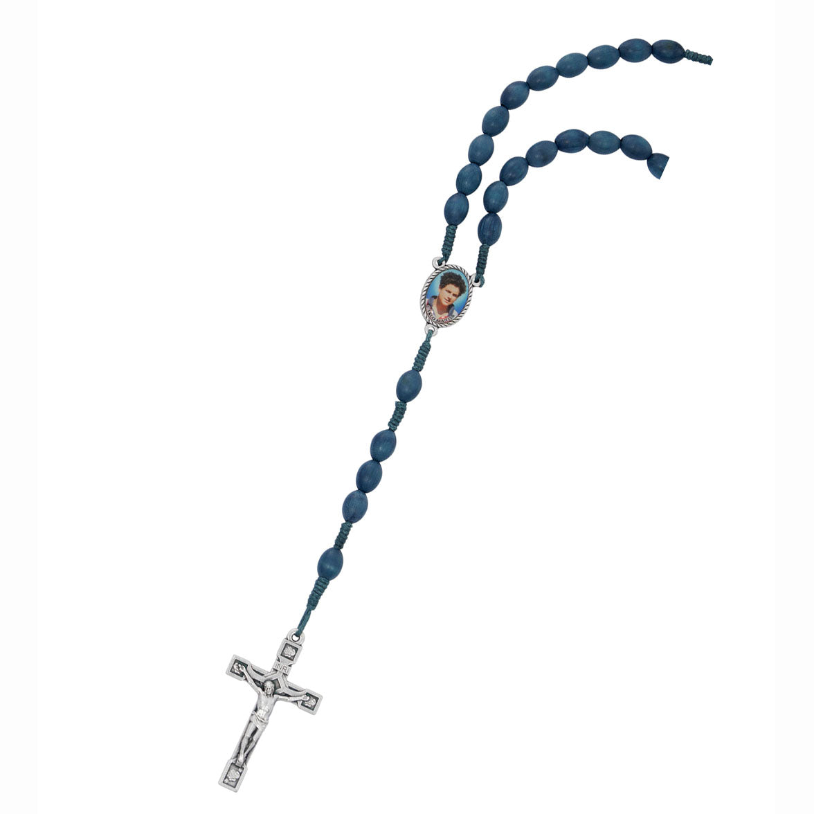 Blue Wood St Carlo Acutis Wood Rosary from Italy P601C
