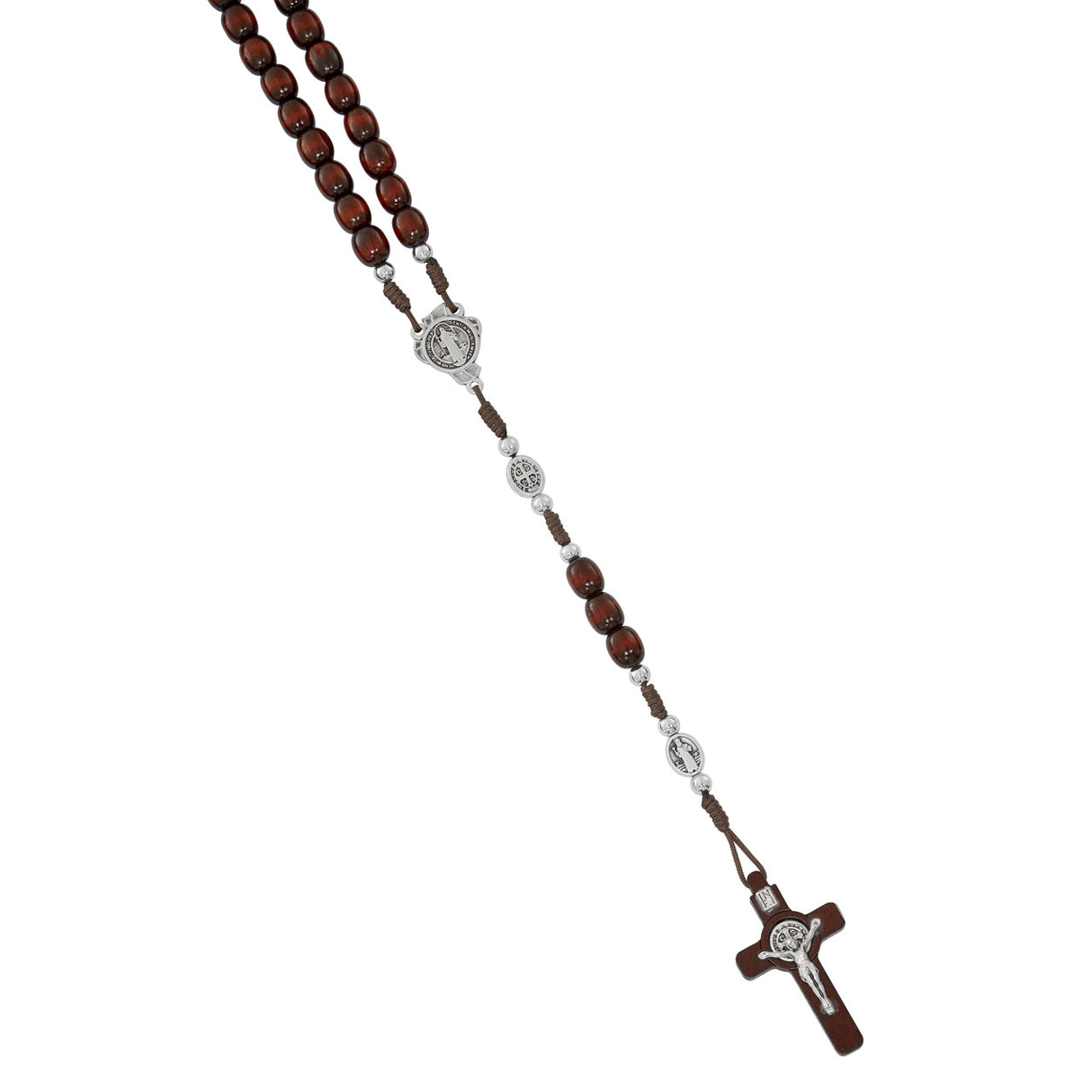 Mahogany Brown St Benedict Wood Rosary from Italy P606C